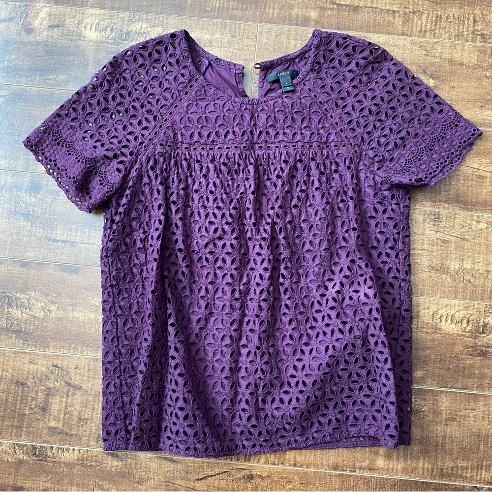 J. Crew Purple Eyelet Top